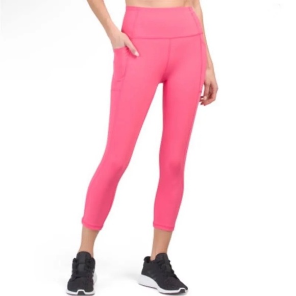 RBX Active Women’s High Waisted Cropped Workout Leggings Pockets Pink Medium M - Picture 1 of 14